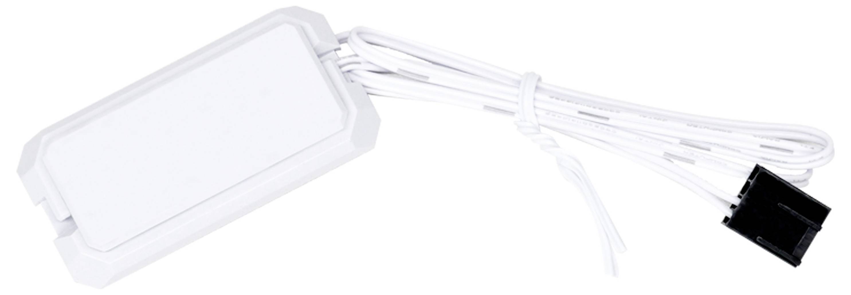 Ein weißer rechteckiger Sensor mit Kabel und Stecker, möglicherweise für die Temperaturüberwachung oder Datenübertragung.