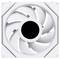 Weißer Gehäuselüfter mit neun Rotorblättern, quadratischer Rahmen, frontale Ansicht. Ideal zur Kühlung von Computergehäusen.