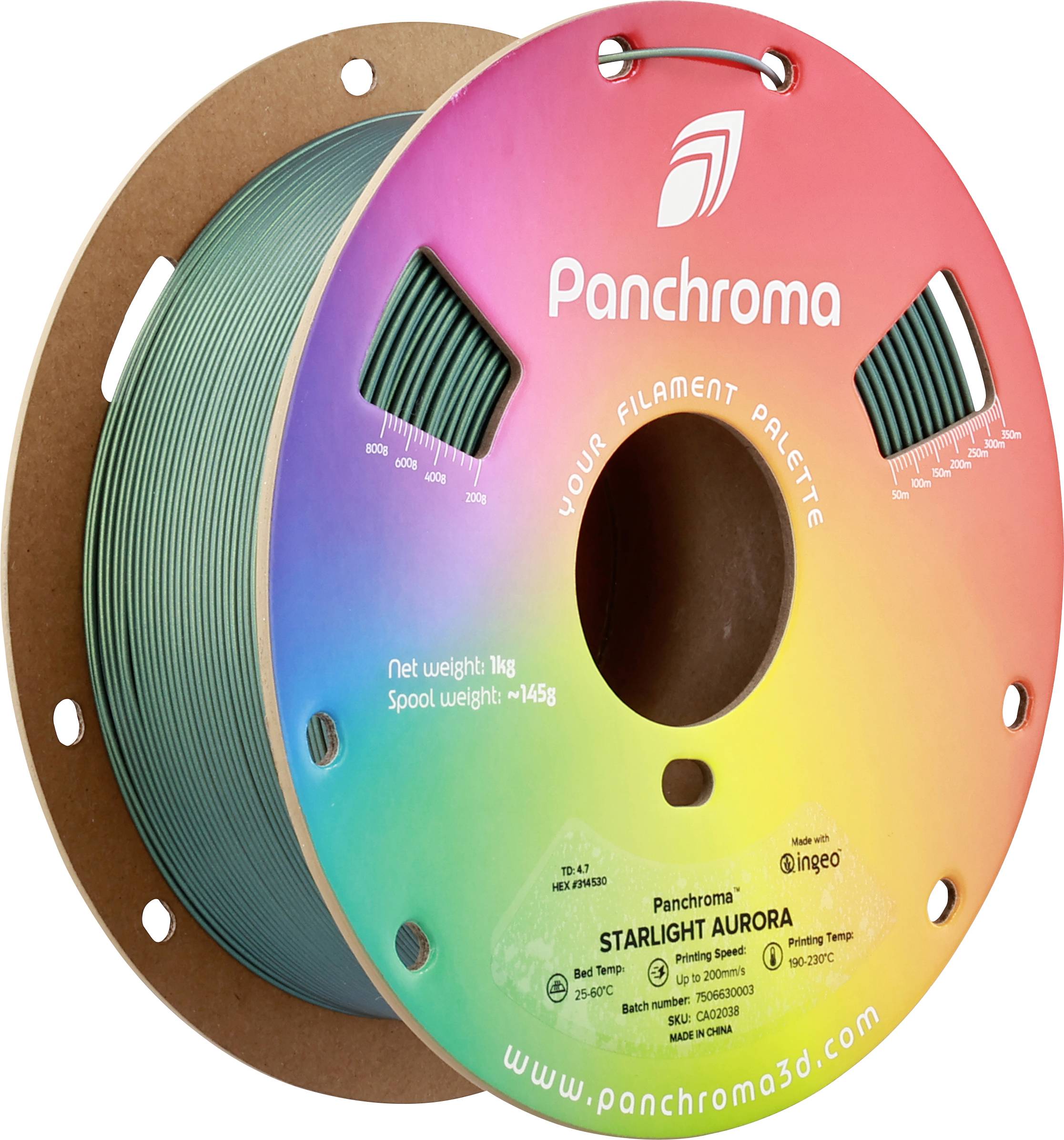 Polymaker CA02038 Panchroma™ Starlight Filament PLA Mehrfarbig, Farbwechsel 1.75 mm 1000 g Starlight Aurora, Grün 1 St.