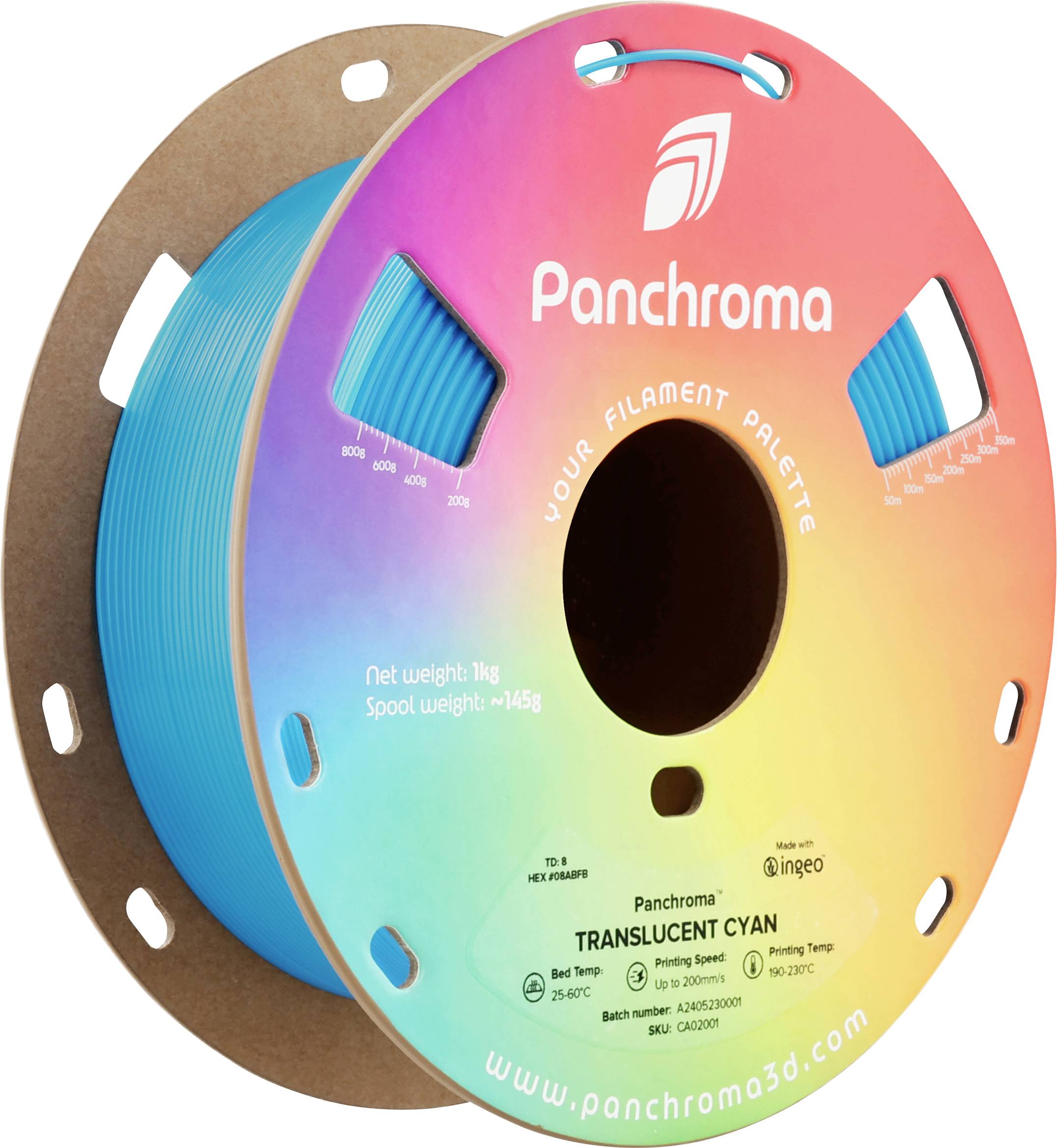 Polymaker CA02001 Panchroma™ Translucent Filament PLA kunststof 1.75 mm 1000 g Doorschijnend, Cyaan, Blauw 1 stuk(s)
