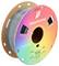 Eine Spule mit 3D-Drucker-Filament. Etikett zeigt Marke 'Panchroma' und Farbverlauf von Regenbogenfarben.