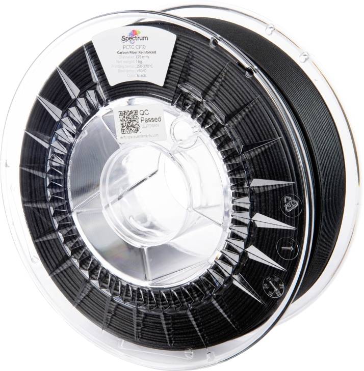 Spectrum Filaments 80717 PCTG CF10 Filament PCTG+CF Koolstofvezelversterkt, Hoge stijfheid, Hoge treksterkte, Chemisch bestendig, Mat 1.75 mm 1000 g Zwart 1