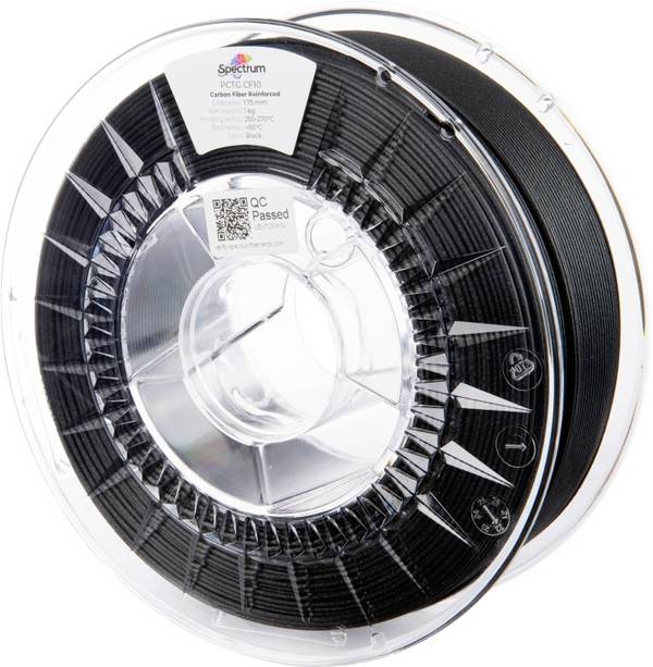Spectrum Filaments 80717 PCTG CF10 Filament PCTG+CF Kohlefaserverstärkt, hohe Steifigkeit, hohe Zugfestigkeit, chemisch beständig, Matt 1.75 mm 1000 g Schwarz  1 St.