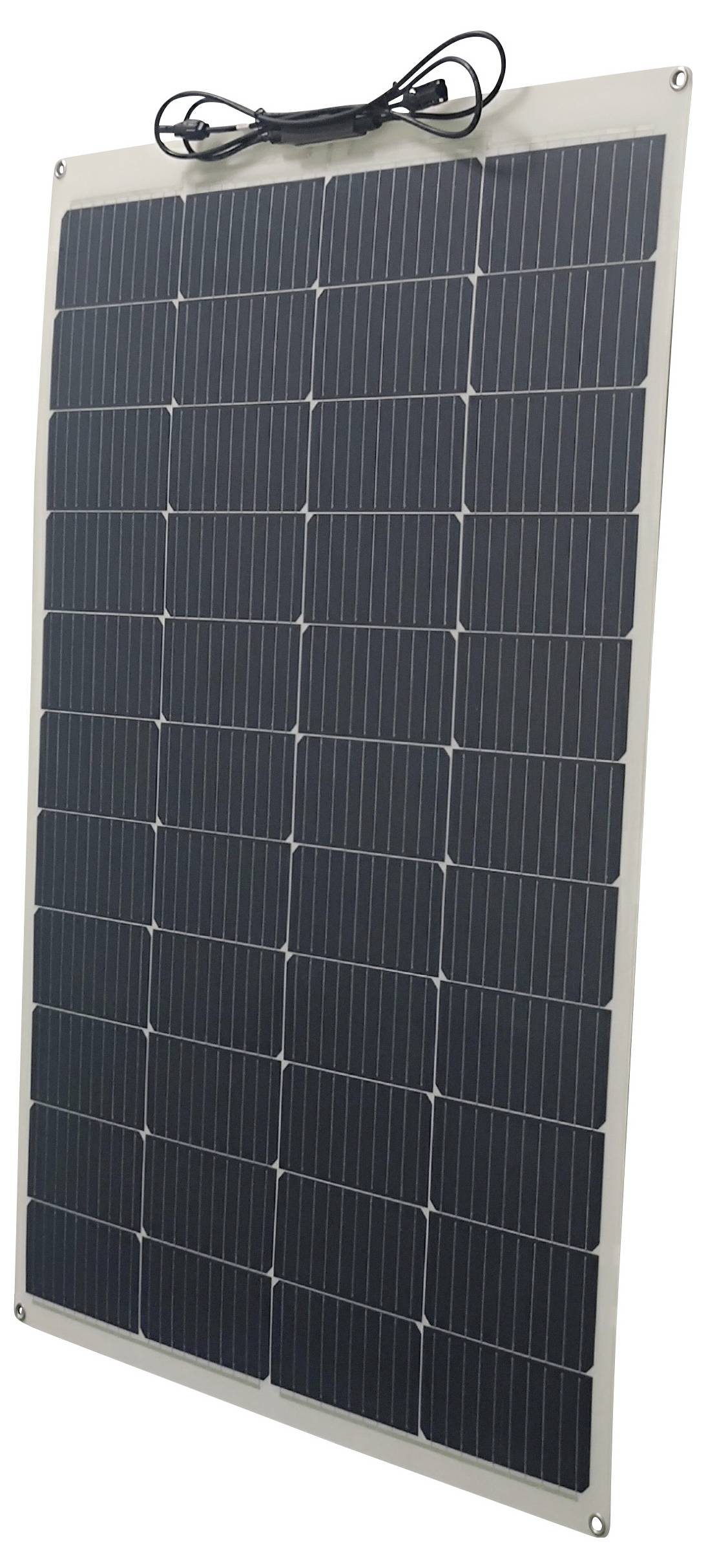Ein Solarmodul mit 36 Zellen, rechteckig und dünn. Oben sind Anschlusskabel sichtbar, geeignet zur Stromerzeugung aus Sonnenlicht.