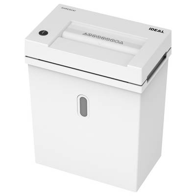 Weißer Aktenvernichter der Marke 'IDEAL' auf einem Papierkorb montiert, geeignet für Bürogebrauch.
