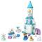 Kinderspielzeug-Set mit Schloss, Prinzessinnenfigur, Eisbär, Turm, Blöcken und Accessoires in lila und blau.