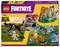 'LEGO Fortnite Set 77075' zeigt Spielfiguren und Modelle. Szenen mit einer Black Knight Figur, einer Spielfigur mit Cappie und anderen Zubehörteilen.