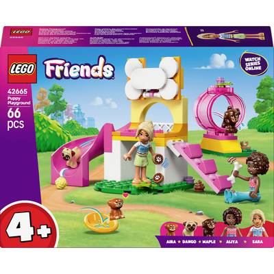 LEGO-Spielset 'Freundschaft' für Kinder ab 4 Jahren. Enthält ein Hunde-Abenteuerspielplatz mit Rutsche, drei Spielfiguren und einen Hund.