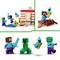 LEGO Minecraft-Spielset zeigt Figuren beim Kampf gegen Kreaturen und beim Angeln. Enthält Steve, Zombie, Creeper und Papagei.