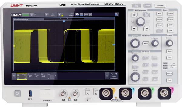 Uni-T MSO2304X Digital-Oszilloskop  350 MHz  5 GSa/s 500 Mpts  Spectrum-Analyser, Mixed-Signal (MSO), Logic-Analyser, Funktionsgenerator, Multimeter-Funktionen, Digital-Speicher (DSO) 1 St.