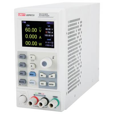 Labornetzgerät mit digitalem Display. Zeigt Einstellungen: 60V, 1.75A, 0W. Hat Drehknöpfe und Tasten für Spannungseinstellungen.