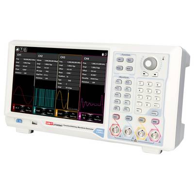 Elektronisches Messgerät mit Farbdisplay zeigt Wellenformen auf vier Kanälen. Zahlreiche Bedientasten und Anschlüsse rechts.