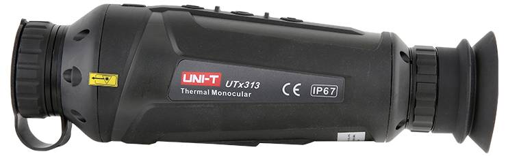 Schwarzes Thermomonokular der Marke UNI-T, Modell UT-X313, mit IP67-Schutzklasse, geeignet für Wärmebildaufnahmen in rauen Umgebungen.