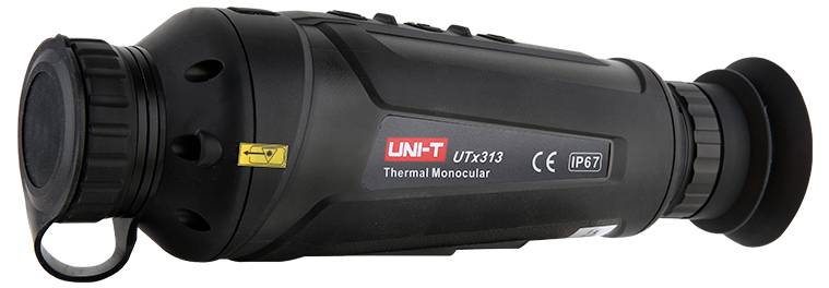 Ein schwarzes, handgehaltenes Wärmebild-Monokular mit der Aufschrift 'UNI-T UTx313'. Es ist robust konstruiert und für IP67 zertifiziert.