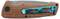 Klappmesser mit Holzgriff und blauer Metallspange, geschlossen.