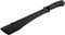 Eine schwarze Machete mit gezahntem Rücken und ergonomischem Griff, geeignet für Outdoor-Aktivitäten.