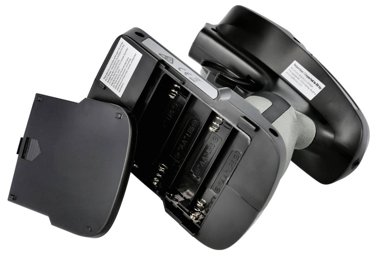 Ein geöffneter Batteriefach eines digitalen Geräts mit sichtbaren Batteriefächern und abgenommenem Deckel.