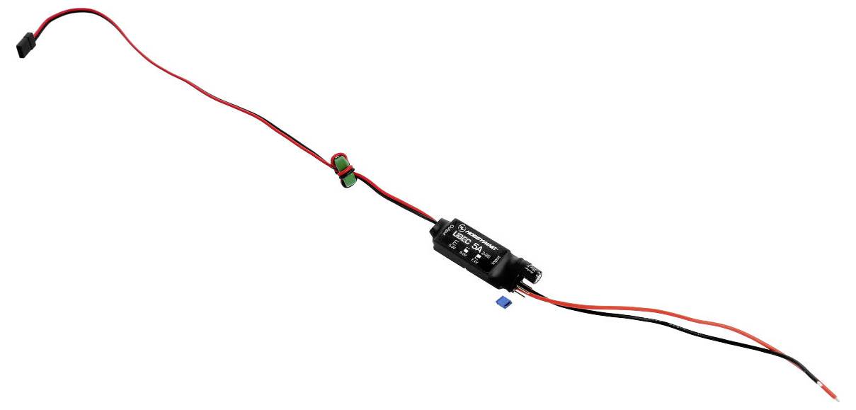 LED-Sicherheitsabschaltung, schwarzes Gehäuse, lange rote und schwarze Drähte, mit Verbindungselementen.