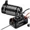 'Brushless Motor und Controller von Hobbywing für RC-Autos. Der Motor hat eine gestreifte Oberfläche. Der Controller hat Kühlrippen und Kabelanschlüsse.'