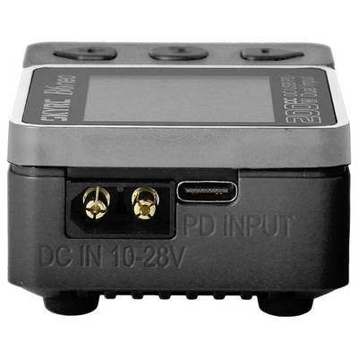 Elektronisches Gerät mit Anschluss für Stromversorgung und zwei goldene Klemmen. Aufschrift: 'PD INPUT DC IN 10-28V'.