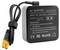 Schwarzes Netzteil mit Kabel, Etikett zeigt 'AC Adapter', Eingang 100-240V, Ausgang 20V. Warnhinweise und Zertifikatslogos sichtbar.