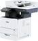 Ein weißer Multifunktionsdrucker mit einem Touchscreen-Bedienfeld an der Seite. Der Drucker hat Papierzuführungen oben.