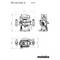 Technische Zeichnung eines Metabo OFV 18 LTX BL 12 Werkzeugs, die Vorder-, Seiten- und Draufsicht mit markierten Abmessungen zeigt.