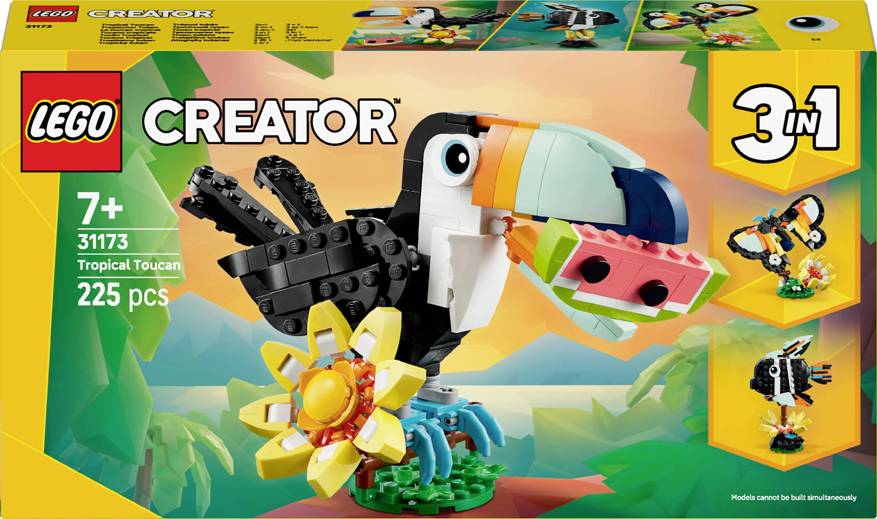 'Lego Creator 3-in-1 Tropischer Tukan Set, geeignet für Kinder ab 7 Jahren, 225 Teile, mit einem baubaren Tukan und einer Blume.'