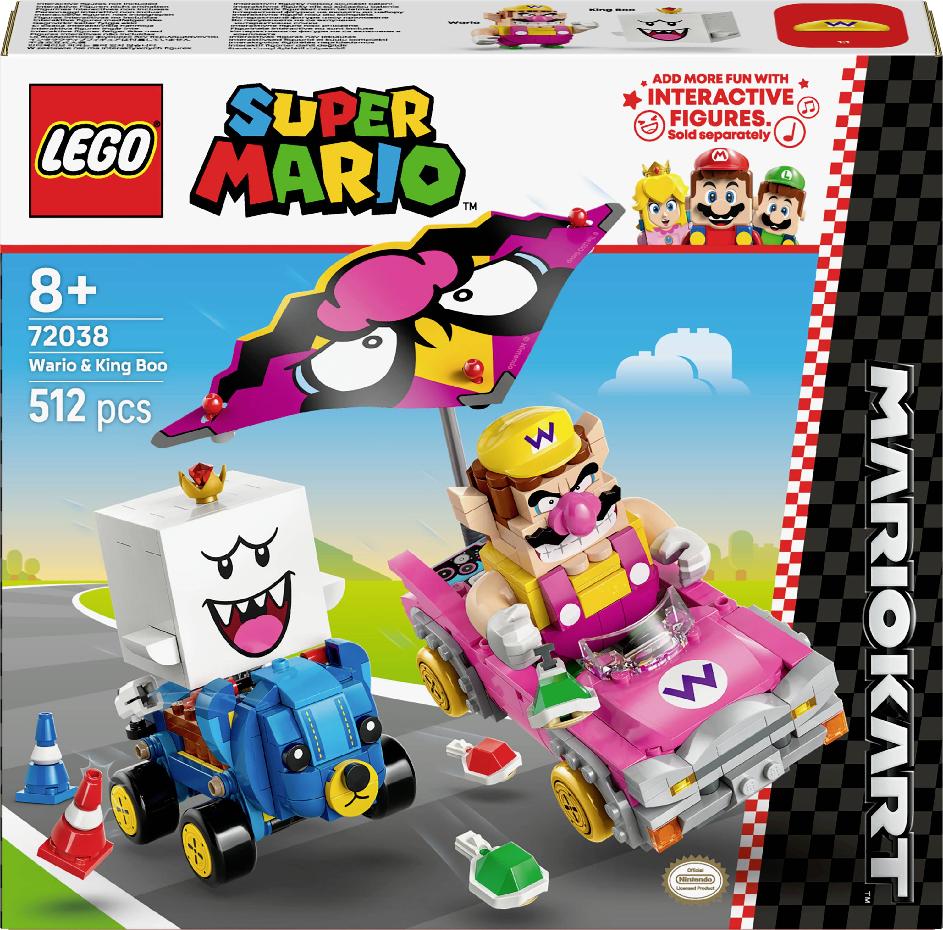 Lego Super Mario Set mit Wario und King Boo, die Autos mit bunten Aufklebern fahren, für Kinder ab 8 Jahren, 512 Teile.