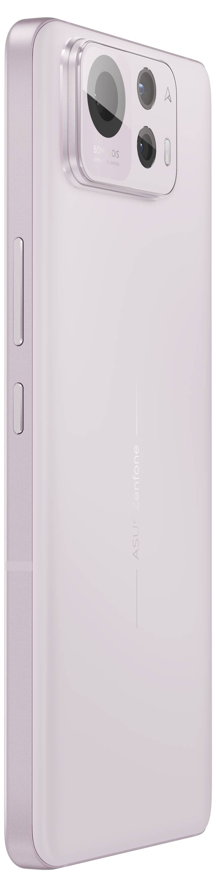 Smartphone in Rosa mit drei Kameralinsen und einem Blitz auf der Rückseite; schlankes Design mit Seitenknöpfen.