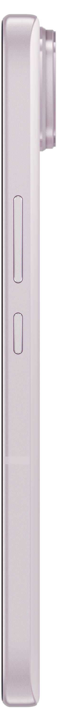 Ein pinkfarbenes Smartphone, Seitenansicht, zeigt zwei Tasten an der linken Seite und eine hervorgehobene Kamera auf der Rückseite.