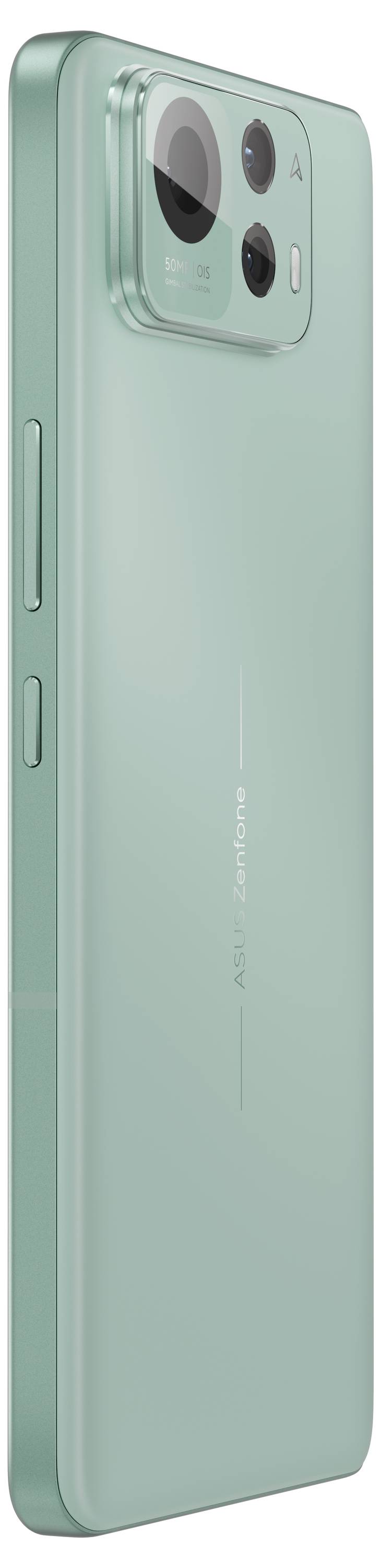 Ein modernes Smartphone in Mintgrün, seitlich abgebildet mit hervorstehendem Kameramodul und Lautstärketasten sichtbar.