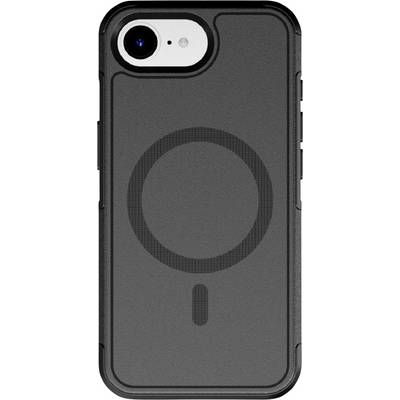 Schwarze Smartphone-Hülle mit Kreismuster auf der Rückseite, enthält Aussparung für Kameraobjektiv und Tasten.
