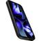 Ein Smartphone mit einem elegant geschwungenen, dunklen Gehäuse und einem Bildschirm, der abstrakte blaue Formen zeigt.