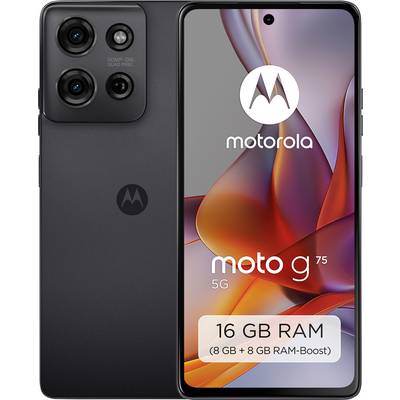 Das Bild zeigt ein Motorola Moto G 5G Smartphone mit 16 GB RAM. Das Telefon verfügt über ein Dreifach-Kamera-System. Das Display zeigt das Motorola-Logo.