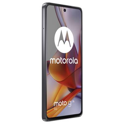 Frontansicht eines Motorola Moto G 5G Smartphones mit Bildschirm, abstrakt gestalteter Hintergrund, Markenlogo und Modellbezeichnung.
