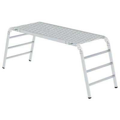Eine klappbare Alu-Trittleiter mit drei Stufen an jeder Seite und einer rutschfesten Plattform in der Mitte. Ideal für Arbeiten in der Höhe.