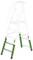 Eine grüne und weiße Klappleiter mit vier Stufen, geeignet für den Innengebrauch und leichten Zugang zu hohen Bereichen.