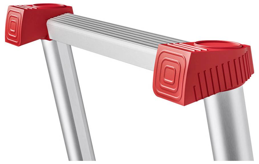 Leiter mit rotem Schutz an beiden Enden der oberen Stufe, aus Aluminium, bietet Stabilität und Sicherheit.
