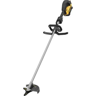 Ein kabelloser Rasentrimmer mit schwarzem und gelbem Design, langer Metallschaft und ergonomischem Handgriff.
