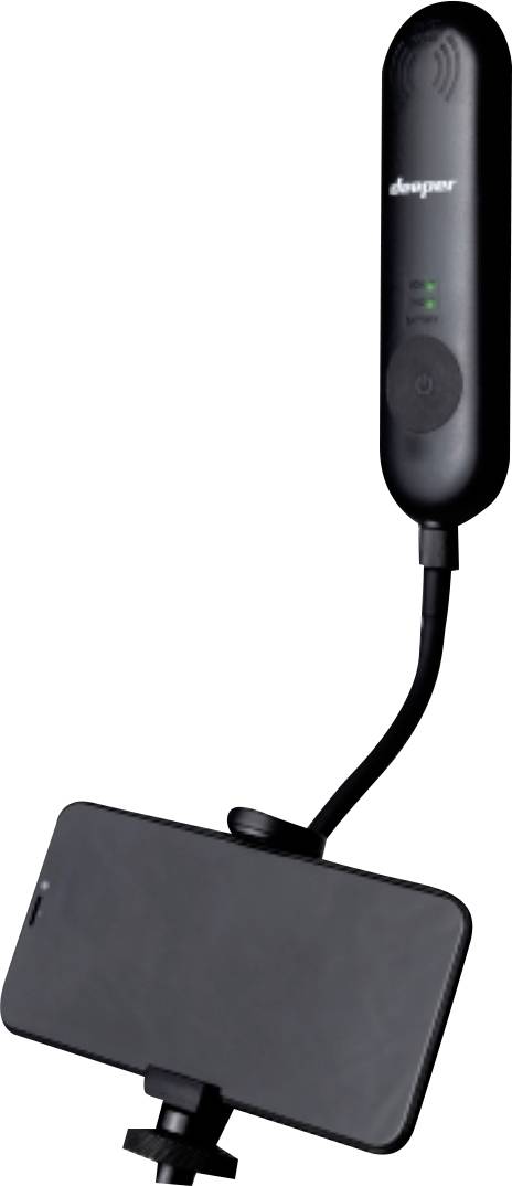 Ein Smartphone ist an einem flexiblen Stativarm mit Fernbedienung befestigt, geeignet für Fotos oder Videos aus verschiedenen Winkeln.