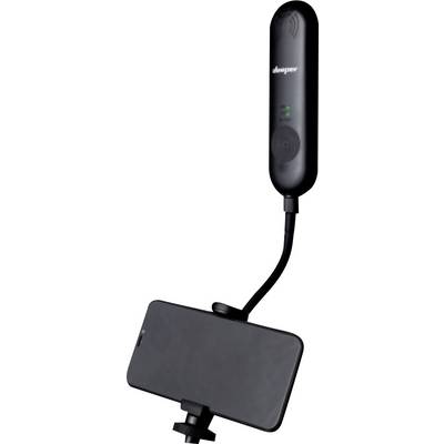 Ein Smartphone ist an einem flexiblen Stativarm mit Fernbedienung befestigt, geeignet für Fotos oder Videos aus verschiedenen Winkeln.