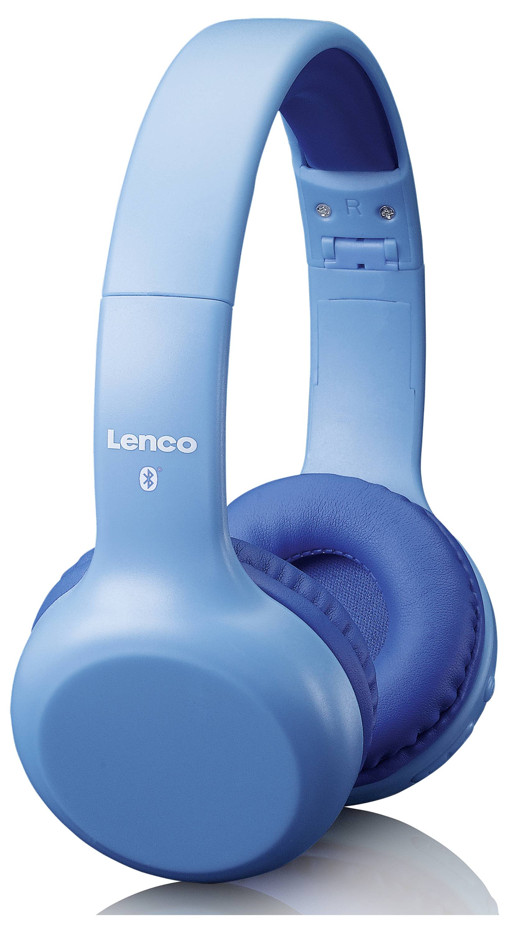 Blaue kabellose Kopfhörer von Lenco mit gepolsterten Ohrmuscheln und einem schlichten Design.