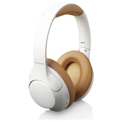 Weiße Over-Ear-Kopfhörer mit braunen Ohrpolstern und Bügel. Marke 'Lenco'.