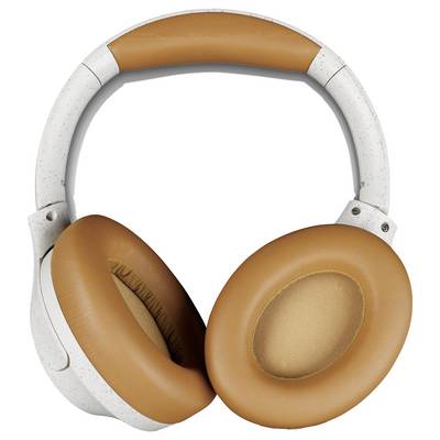 Kopfhörer in Weiß und Braun mit gepolsterten Ohrmuscheln, geeignet für Musik und Anrufe.