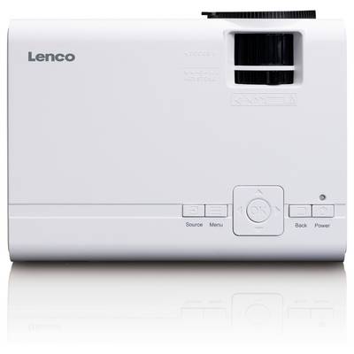 Ein weißer Lenco-Projektor mit Tasten zur Bedienung und Steuerung.