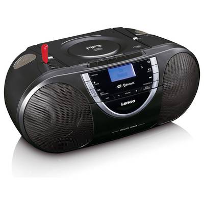 Ein schwarzer tragbarer CD-Player mit Bluetooth, Radio und MP3-Funktion.
