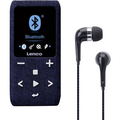 Tragbarer MP3-Player mit Bluetooth-Funktion und dazugehörigen Kabelkopfhörern. Display zeigt Bluetooth-Logo und Symbole.
