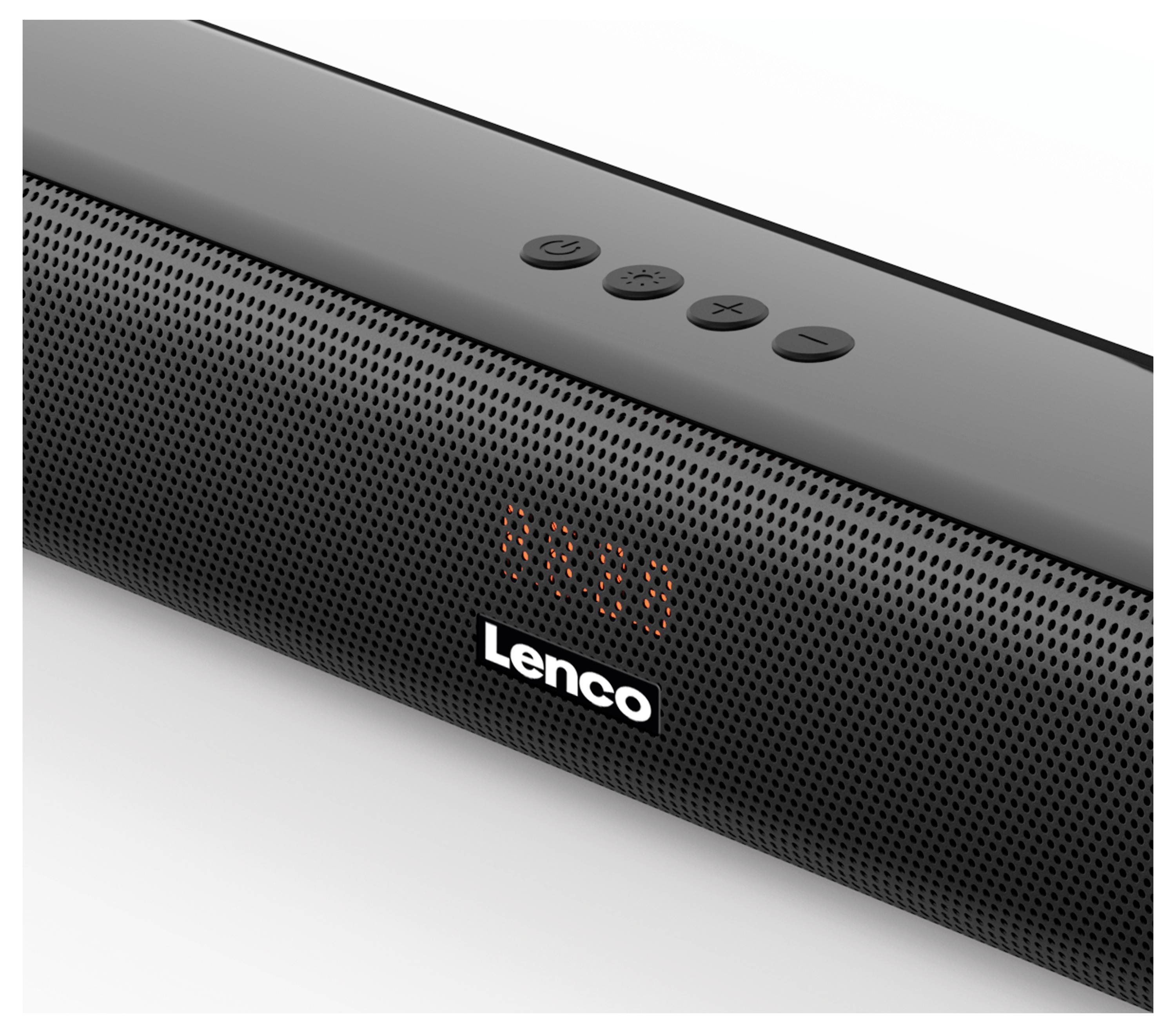Lenco Soundbar mit digitalem Display und Bedientasten auf der Oberseite.