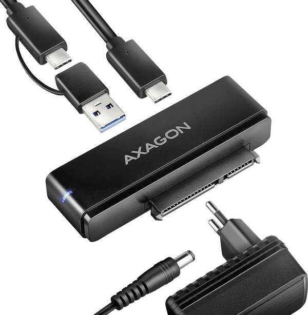AXAGON ADSA-FPX USB-Hub 1+1 Port USB-A, USB-C®, SATA USB 3.1 Gen1 5 GBit/s mit eingebautem Konverter  AXAGON ADSA-FPX FastPortX SATA zu USB-C 3.1 Adapter - schwarz
